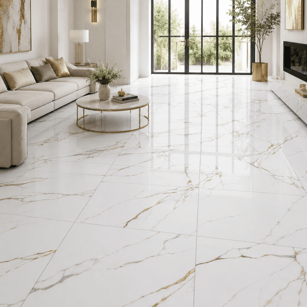 Porcelanato blanco veta dorada 60 × 60 cm – Ref. 2309 - Imagen 2