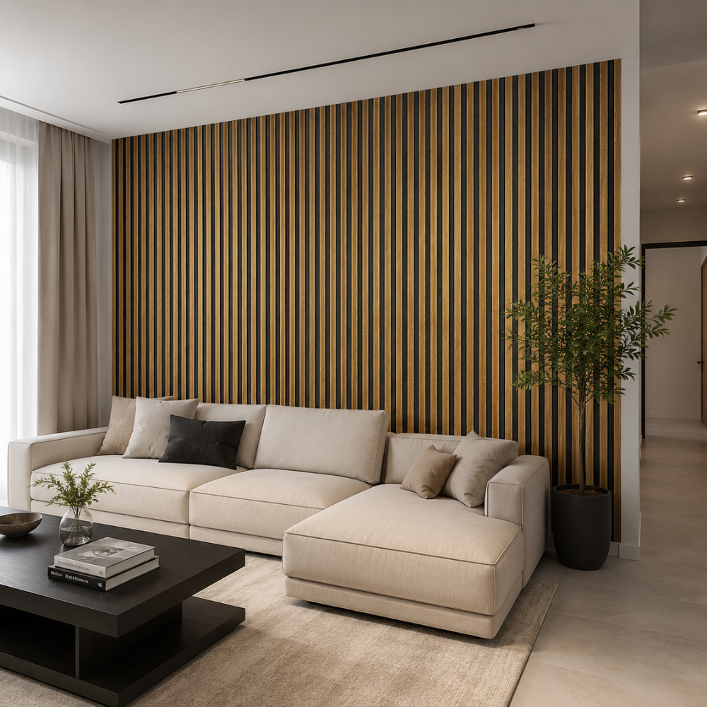WPC 030 dorado con negro instalado en pared interior elegante