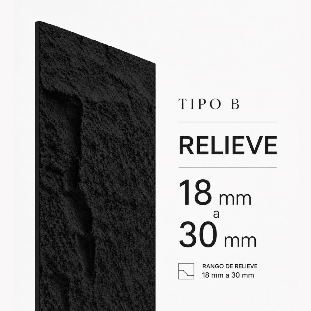 Detalle del relieve medio de 18 a 30 mm de la Piedra PU Negro Tipo B