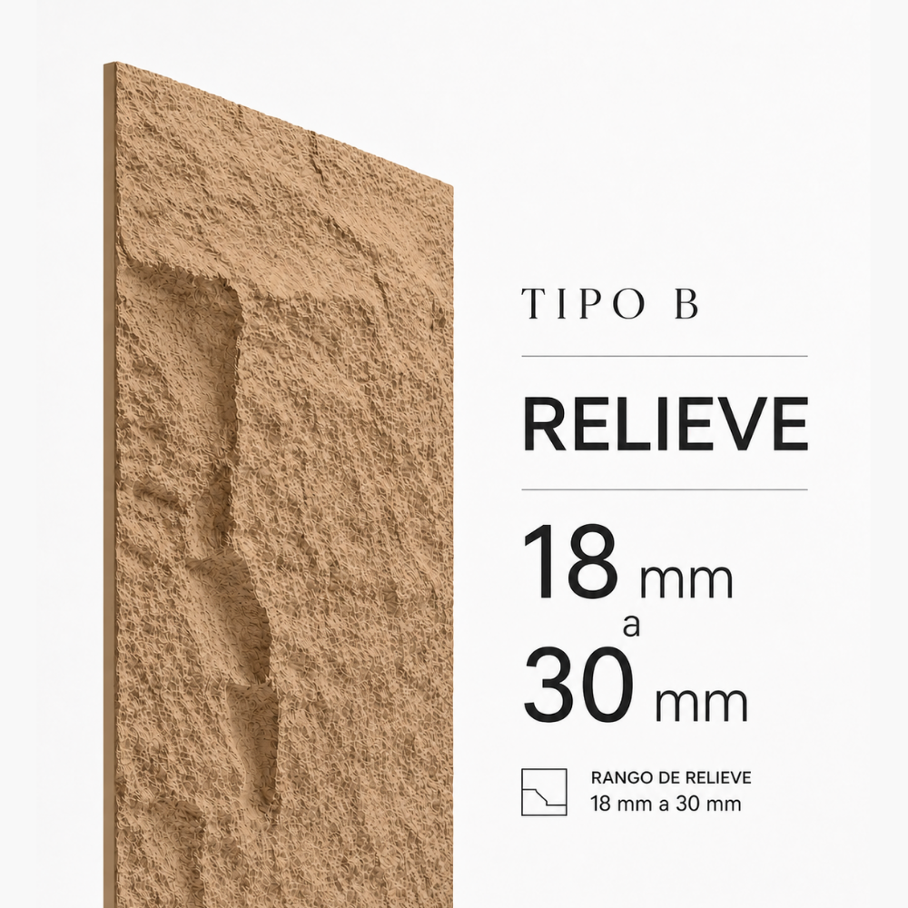 Detalle del relieve medio de 18 a 30 mm de la Piedra PU Café Tipo B