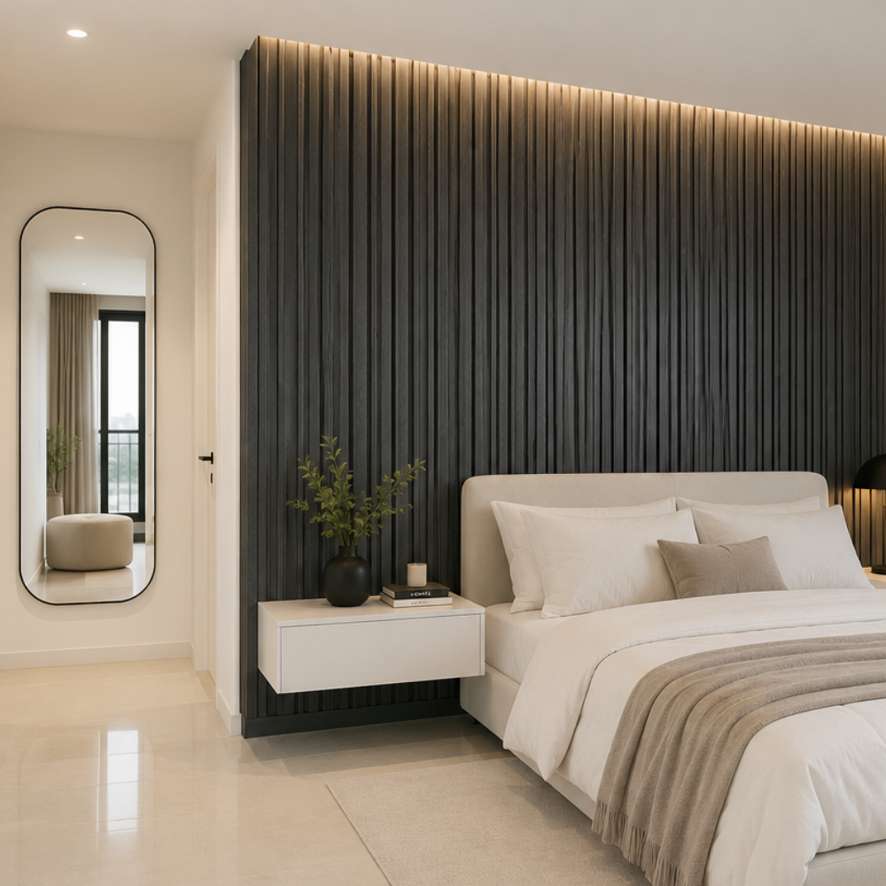 WPC 040 gris grafito instalado en pared interior moderna