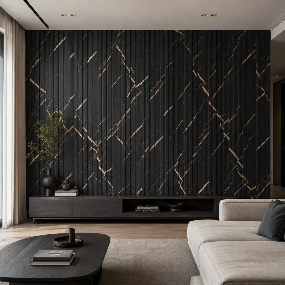 WPC Negro Colores instalado en pared interior elegante