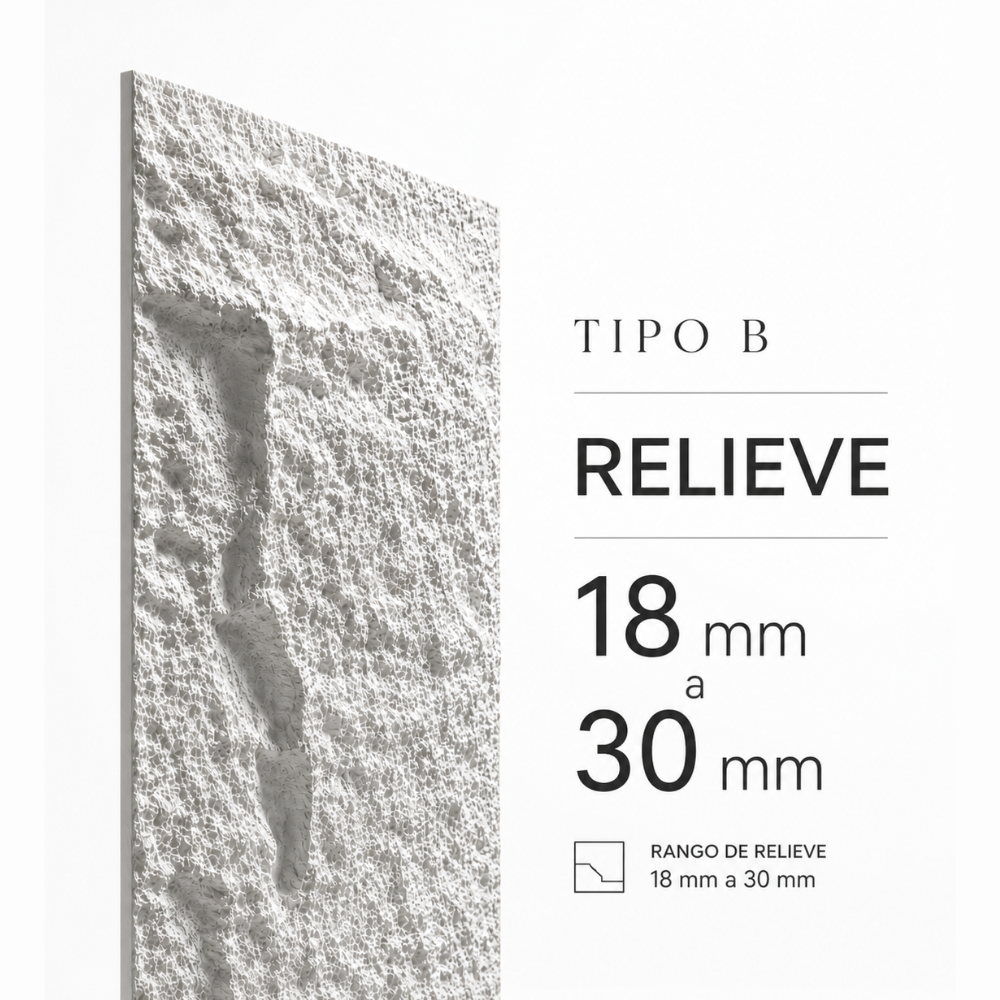 Detalle del relieve medio de 18 a 30 mm de la Piedra PU Blanco Tipo B